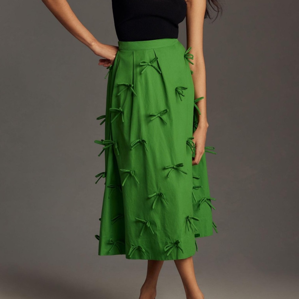 Anthropologie Maeve 3D Bows Midi Skirt